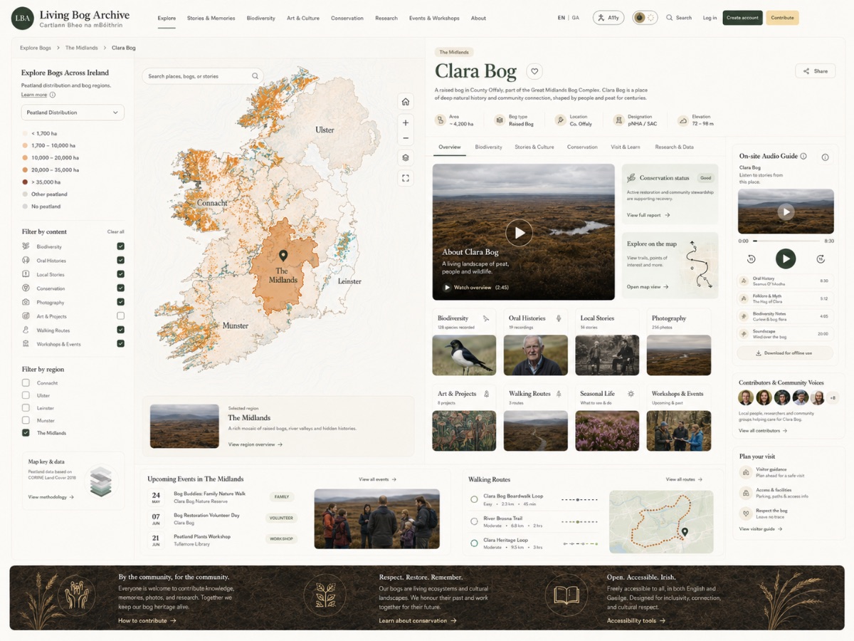Clara Bog detail page with map and structured overview