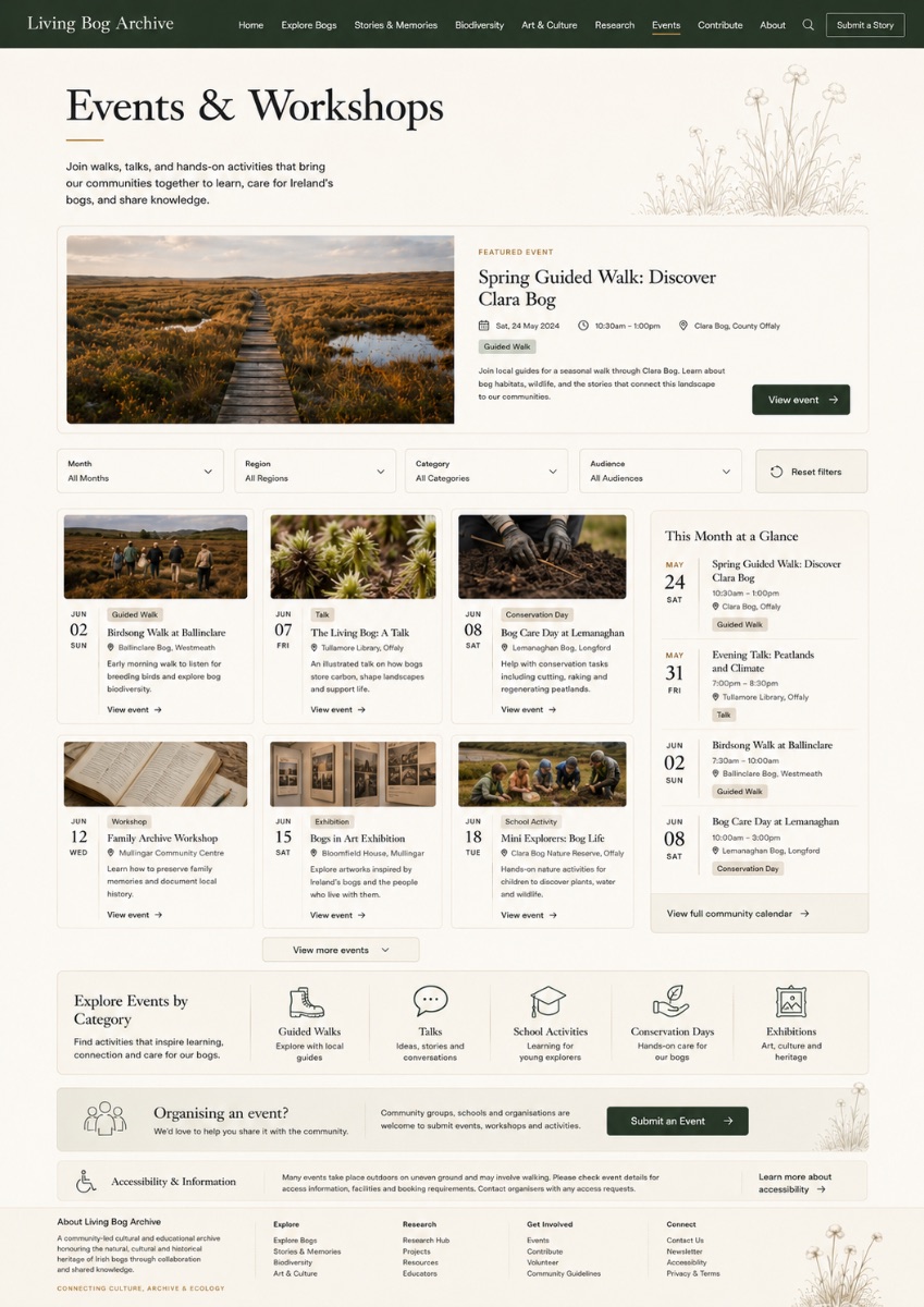 Events and workshops page