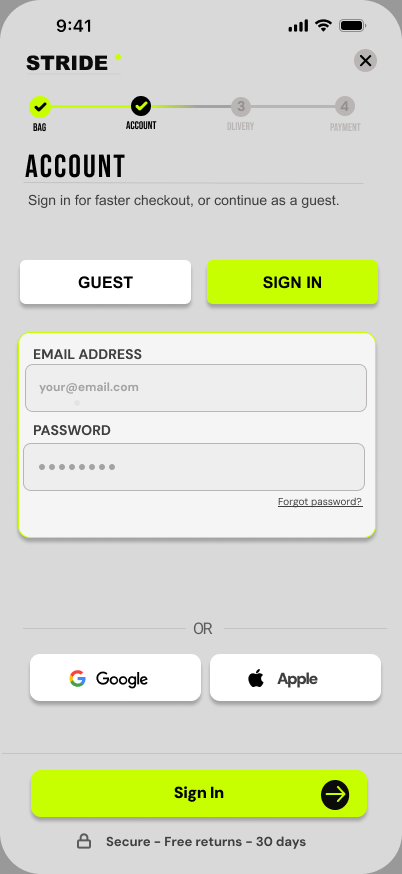 Account, guest or sign in